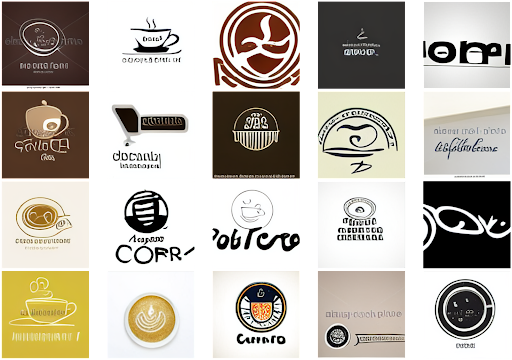 For comparison: results from the original minDALL-E with prompt ‘A logo of a coffee shop featuring a coffee cup’