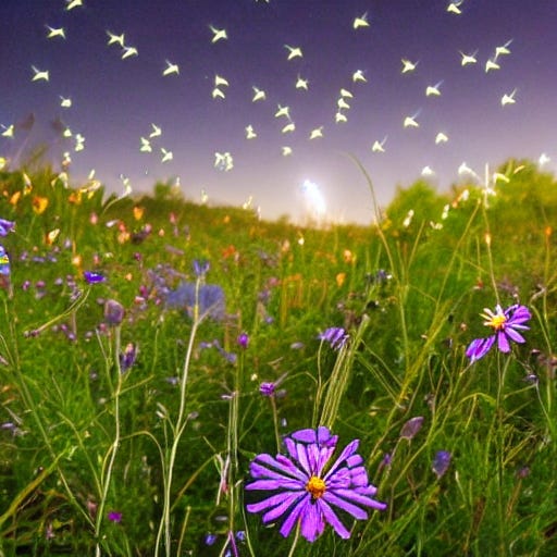 fireflies in a field of flowers