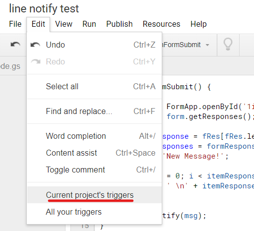 LINE Notify google form project’s trigger