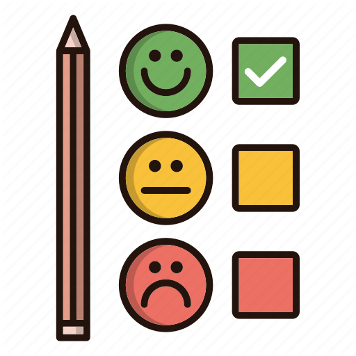 User Feedback image, showing different facial emojis corresponding user satisfaction level. A pencil on the right.