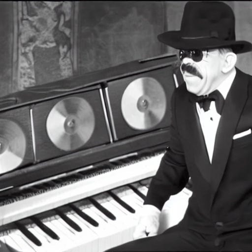ao generated image of scatman next to a recording machine