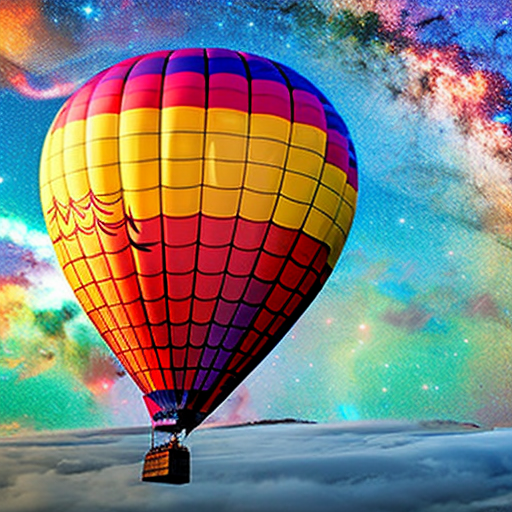 ”Hot air balloon in space…” — see bottom for full prompt, written in collaboration with ChatGPT
