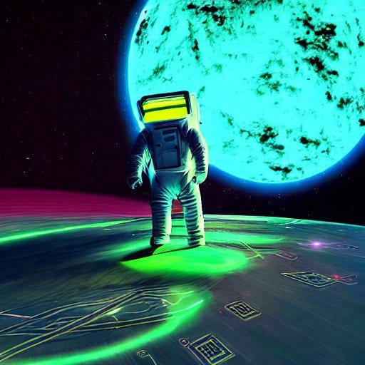 An Astronaut standing on top of a planet