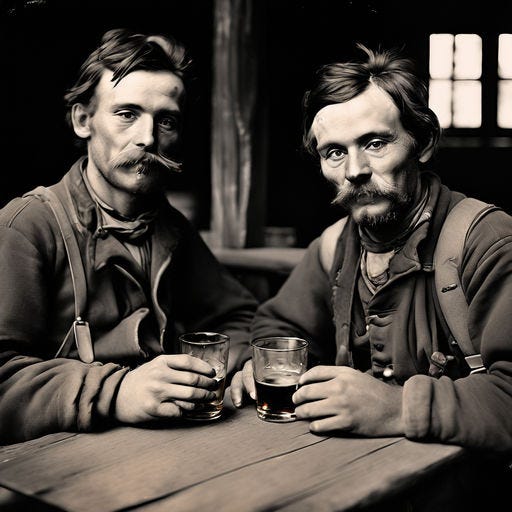 Black and white photo of two Union Soldiers at a Post-War Reunion.