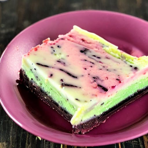 An AI generated image of a slice of spumoni on a plate
