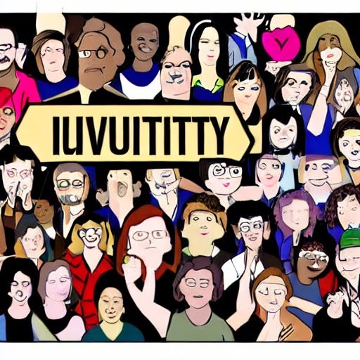An AI generated inclusion poster that hilariously says, “IUVUITITTY” by accident. AI generated.