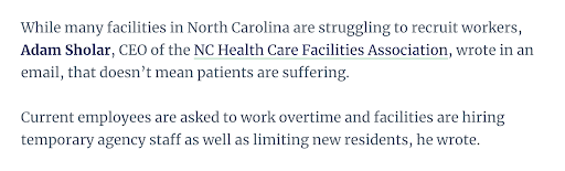 Carolina Public Press reporter Grace Vitaglione’s work highlighted differing opinions of a proposed federal rule change about nursing home staffing.