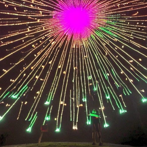 A firework shooting green colors. AI generated.