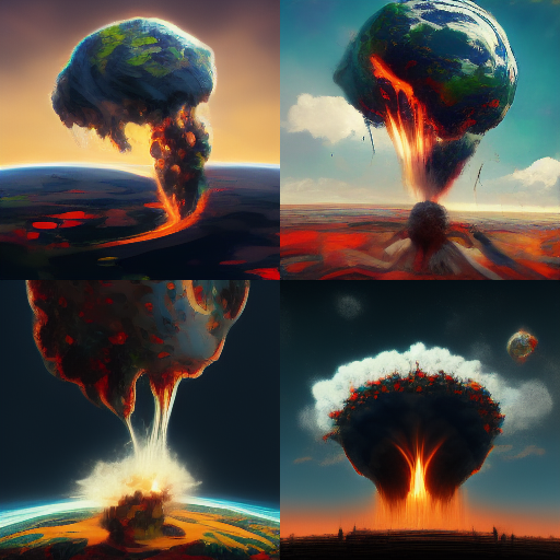 Earth exploding. 4 images