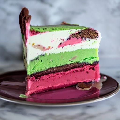 an AI generated photo of a slice of spumoni on a plate
