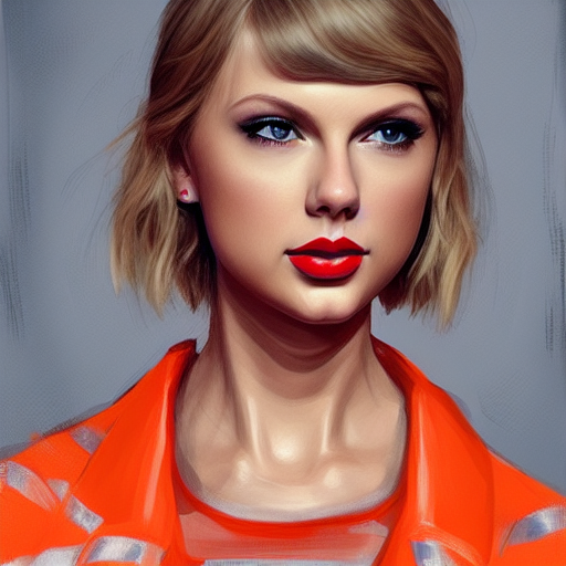 Taylor Swift wearing an orange road safety jacket