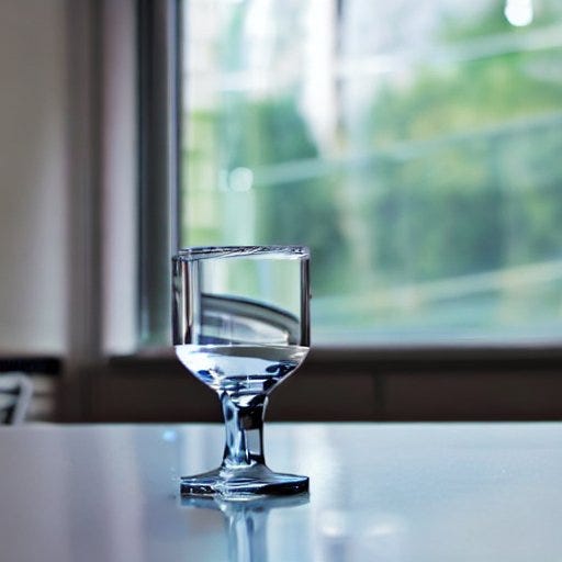 a fine glass on the table with pure water in there.