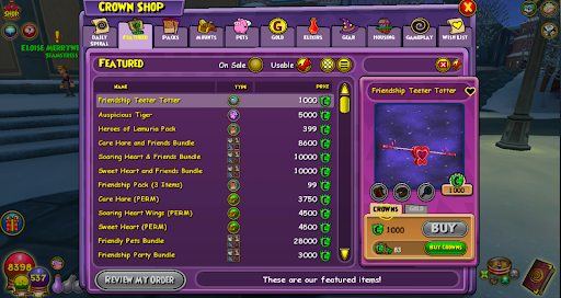The crown shop in Wizard101, where you have to pay additional money to access exclusive items.