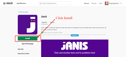 Click on green install button and install janis