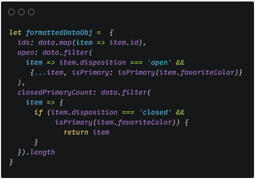 Creating a formatted object and filtering/mapping using the original array to return correct values to individual keys