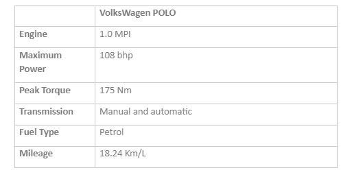 Key Specifications Volks Wagen POLO