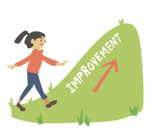 An illustration of me walking up a hill that is has the word “improvement” on it