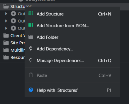 Create a Structure: In the OutSystems Service Studio