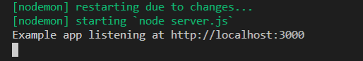 Terminal snippet of how Nodemon automatically restarts server