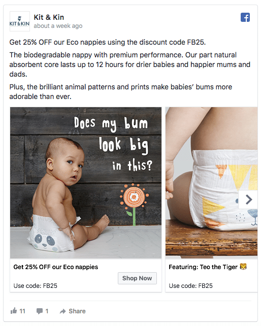 Facebook ads must have a tag that identifies them as advertising