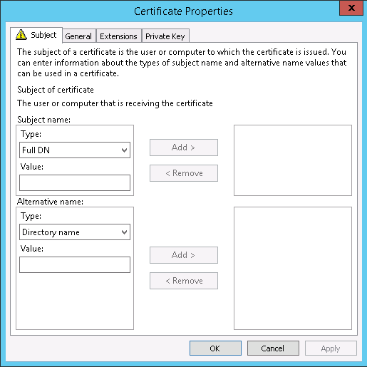 An image to update details to the CSR, like Subject name and Alternative name