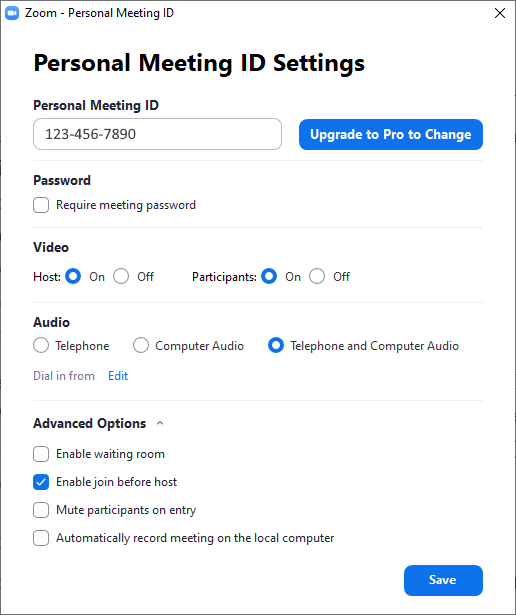 Zoom Personal Meeting ID Settings