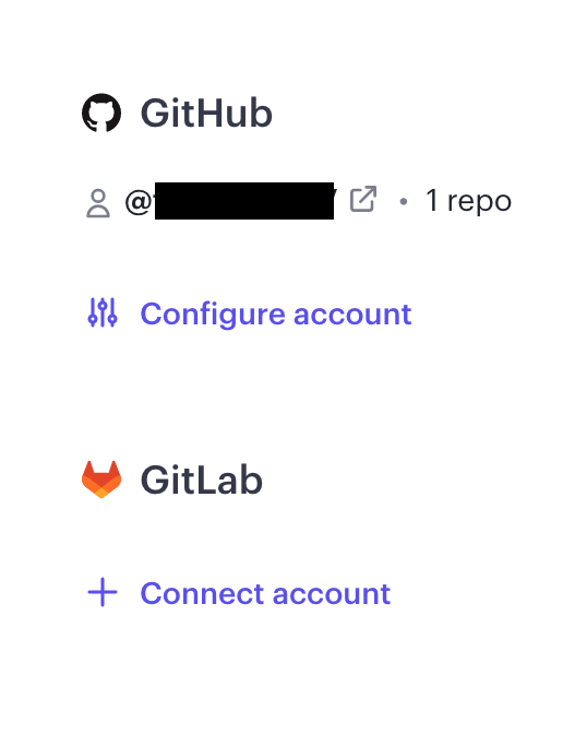 Configuration options for Render.com using either a GitHub or GitLab account