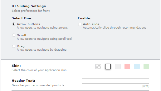 screencap of the Smart Recommendation app’s user interface settings