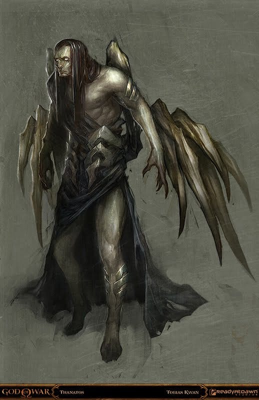 Concept artwork painting of Thanatos in God of War: Ghost of Sparta