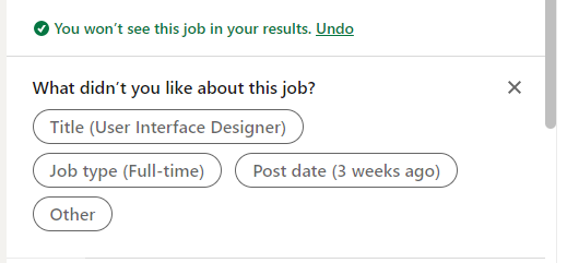 LinkedIn asking “what didn’t you like about this job”, after hiding the position