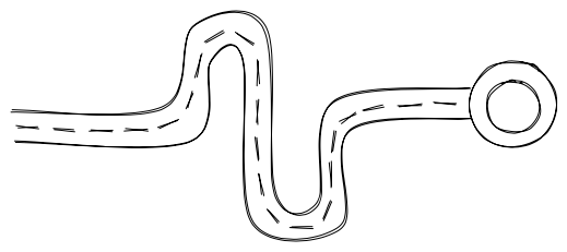 A line drawing of road with a destination.