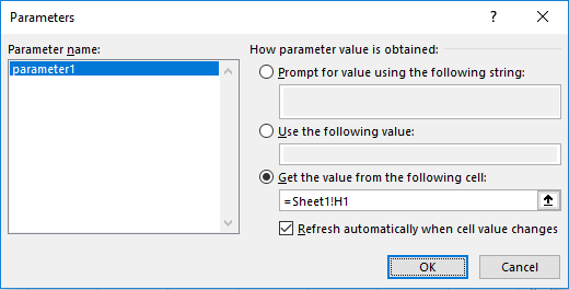 Screenshot of applying Range Parameter in Microsoft Excel