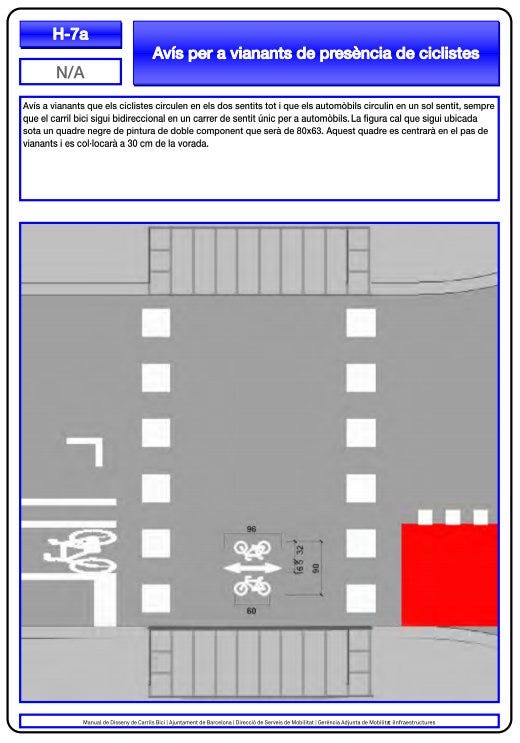 Aviso para peatones de carriles bici bidireccionales.