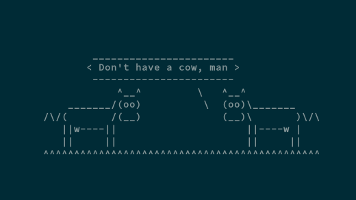 A command line interface with two cows speaking to each other