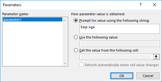 Screenshot of Applying Prompt Parameter in Microsoft Excel