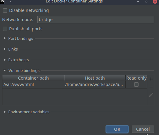 Edit Docker Container Settings