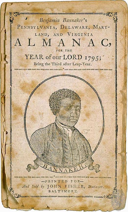 Woodcut portrait of Banneker from the cover of his 1795 Almanac.
