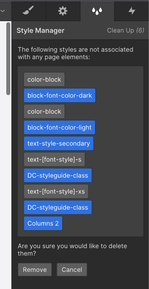 cleaning unused classes in webflow’s style manager