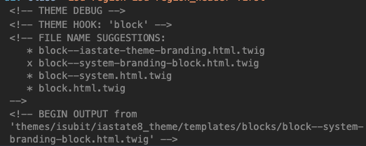 Screenshot of template naming suggestions for the branding block.
