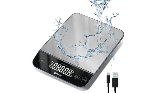 Etekcity Food Kitchen Scale 22lb, Digital Scale Weight Grams and Oz, IPX6 Waterproof, Type-C Rechargeable, 304 Stainless Steel, 0.05oz/1g Precise Graduation, 5 Units for Baking and Cooking