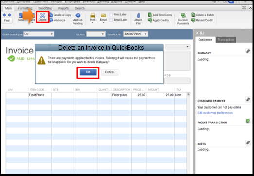 Delete an Invoice in QuickBooks