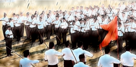 RSS Swayamsevaks reciting Sangha Prarthana