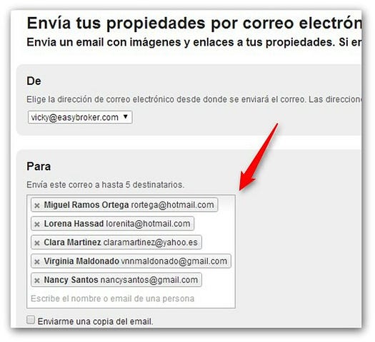 Agrega hasta 5 destinatarios y promociona tu propiedad