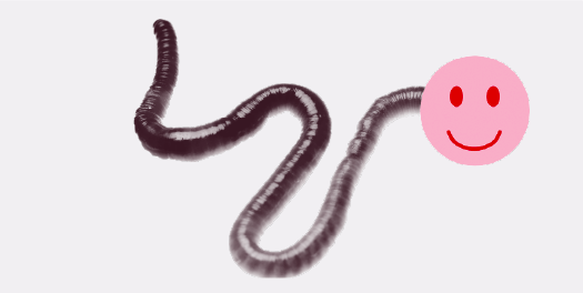 Illustration showing a worm with a happy face.