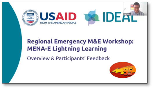 Screenshot of Regional Emergency M&E Workshop lightening learning cover slide.