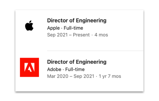 Director of Engineering roles at Apple and Adobe. How do we quickly verify if real?