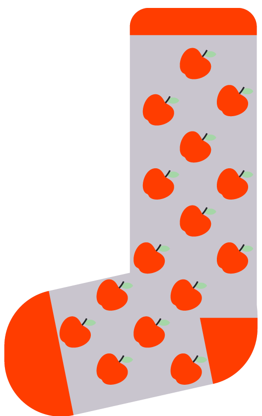 Animated graphic of sock with apple pattern