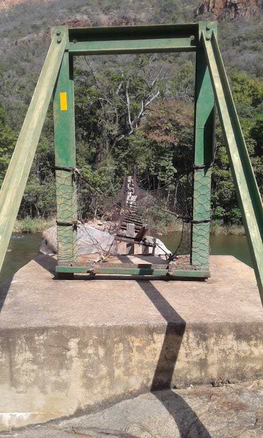 A dilapidated hang-bridge over the Blyde river