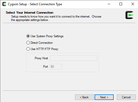 Configure the proxy for the internet connection