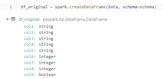 Sample dataframe with 9 columns